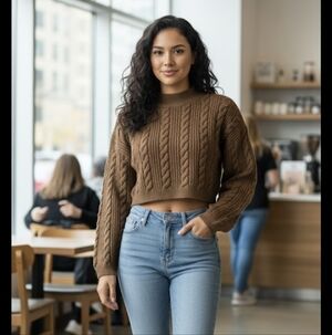 FOREVER 21  LONG SLEEVE CROPPED  Sweater Youth Size XL